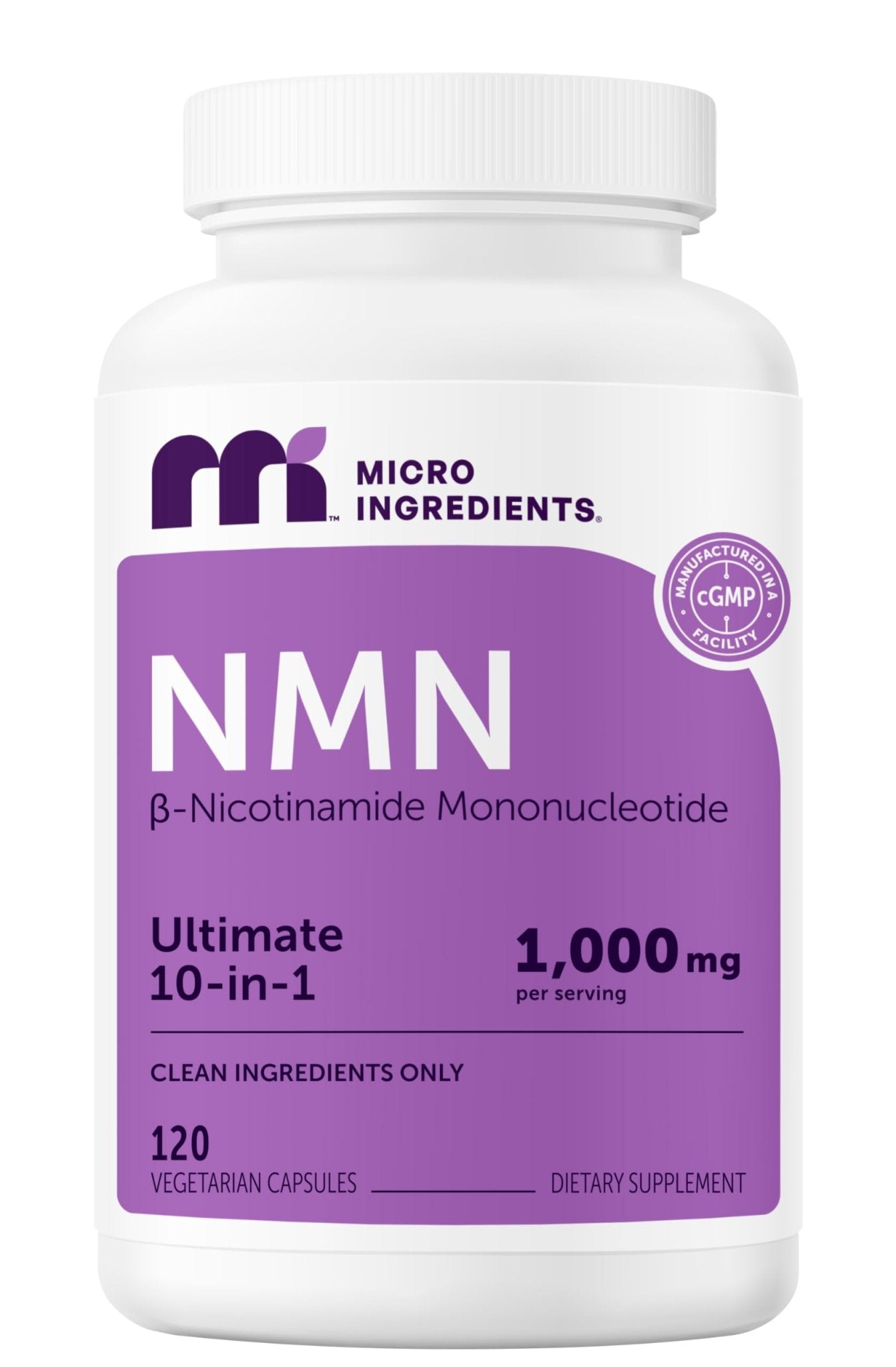 Micro Ingredients NMN Complex 1000mg Per Serving, 120 Veggie Capsules | 10-in-1 with Nicotinamide Mononucleotide, Resveratrol, CoQ10, Quercetin & Glutathione - Maple Wellness Supplements
