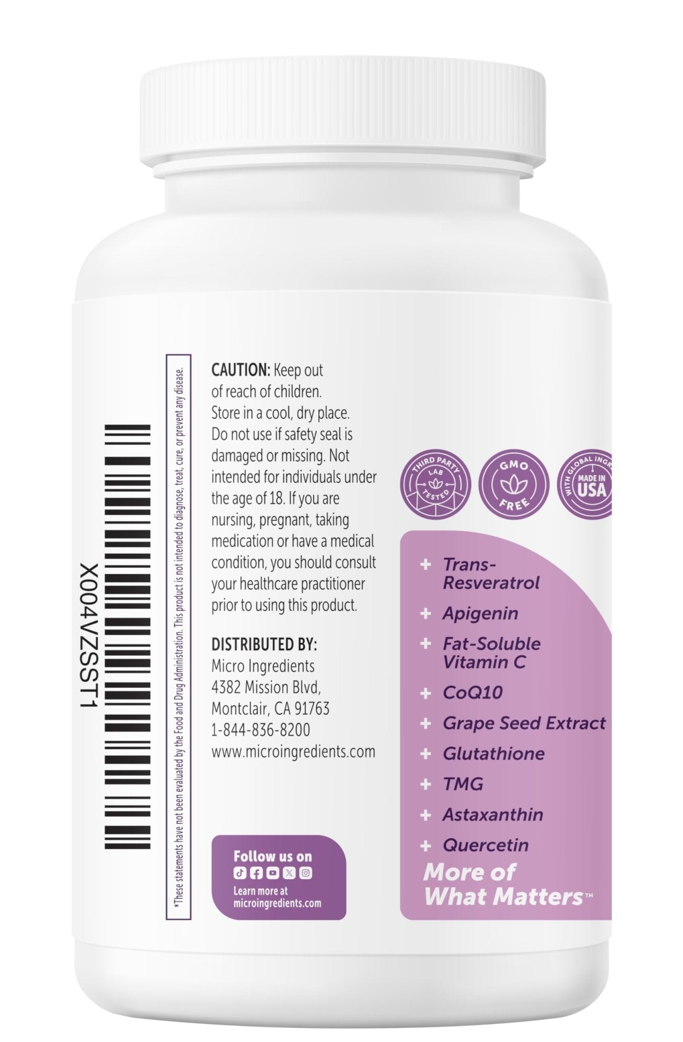 Micro Ingredients NMN Complex 1000mg Per Serving, 120 Veggie Capsules | 10-in-1 with Nicotinamide Mononucleotide, Resveratrol, CoQ10, Quercetin & Glutathione - Maple Wellness Supplements