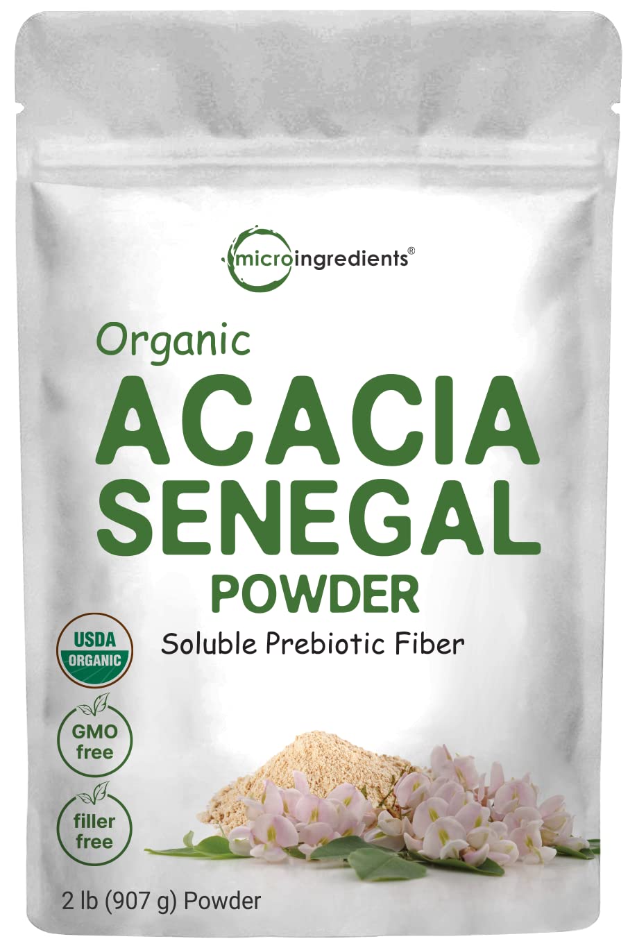 Micro Ingredients Organic Acacia Senegal Powder, 2 Pounds (32 Ounce), Instant Soluble - Maple Wellness Supplements