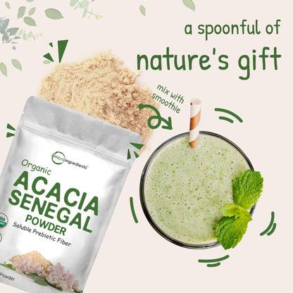Micro Ingredients Organic Acacia Senegal Powder, 2 Pounds (32 Ounce), Instant Soluble - Maple Wellness Supplements