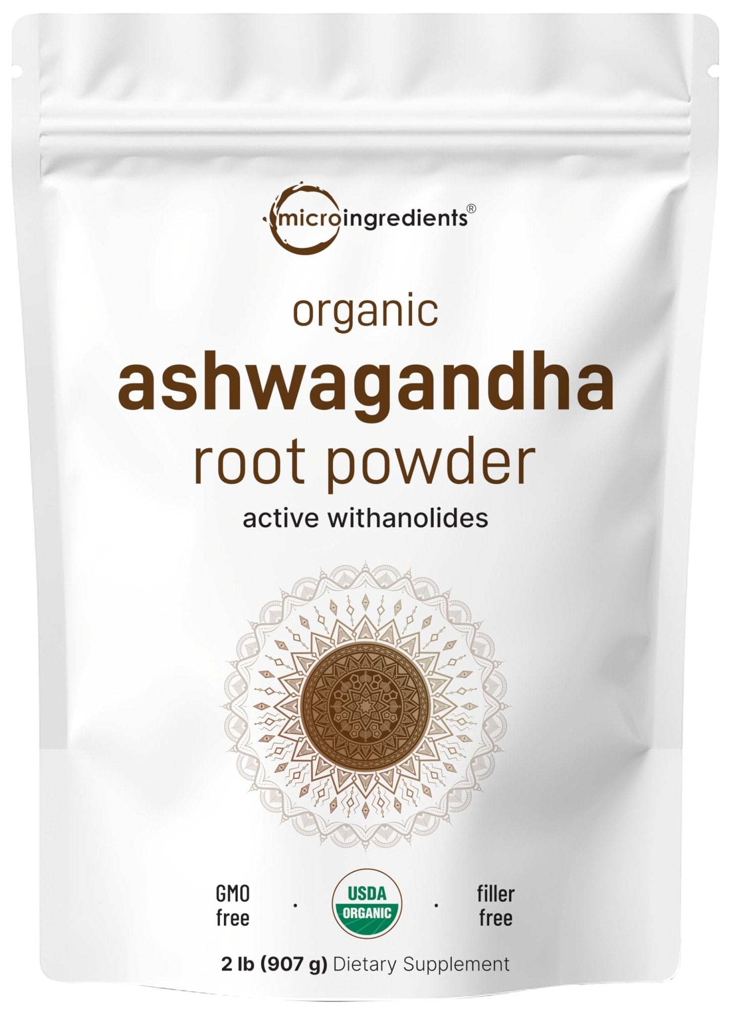 Micro Ingredients Organic Ashwagandha Root Powder | 2 Pound, No Filler, No Additives, Highly Purified | Active Withanolides, Adaptogenic Ayurvedic Herbal Supplements, Gluten Free, India Origin - Maple Wellness Supplements