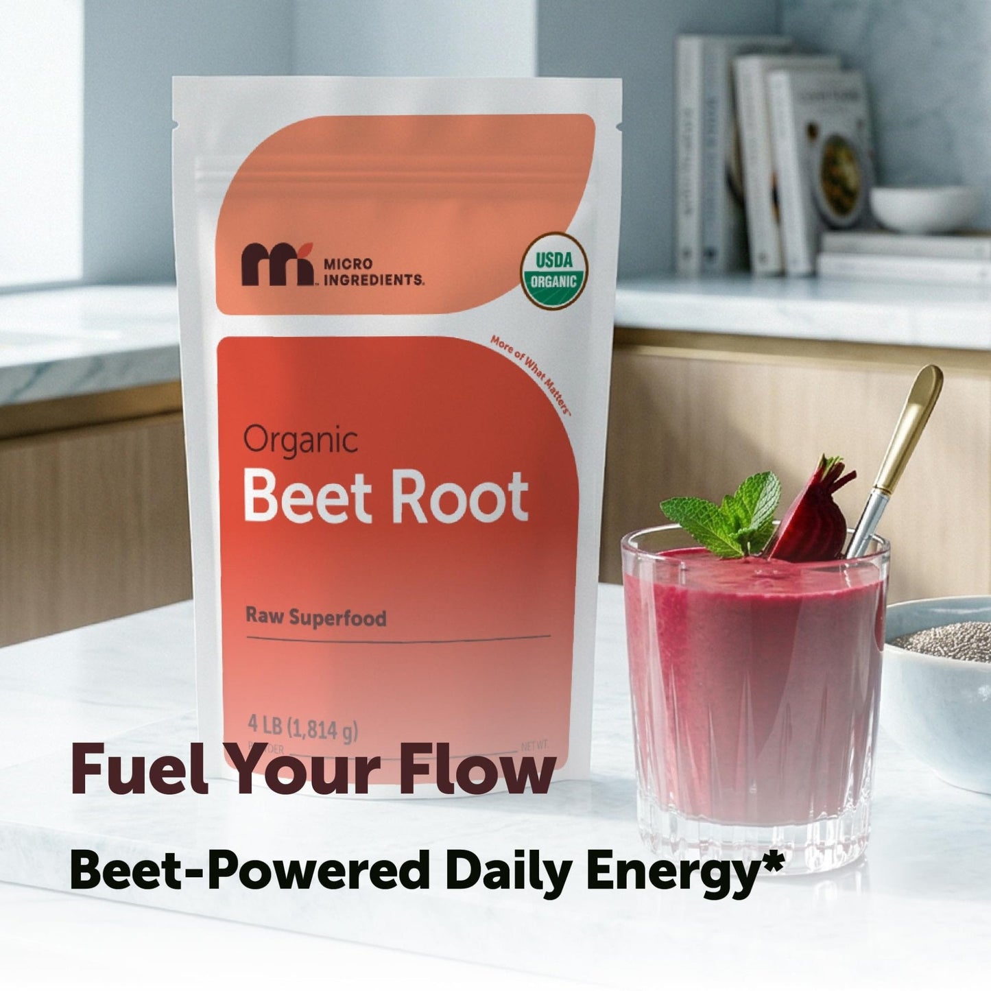 Micro Ingredients Organic Beet Root Powder, 4 Pounds | Cold Pressed, Water Soluble, High Concentrated Raw Beetroot Supplement | Natural Nitric Oxide Superfood Drink Mix - Maple Wellness Supplements