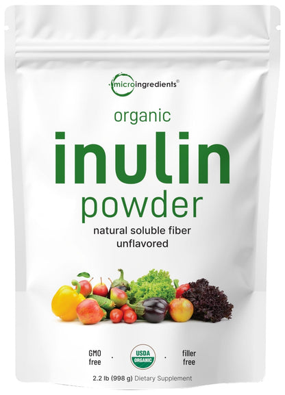 Micro Ingredients Organic Inulin FOS Fiber Powder, 2.2 lbs | Quick Water-Soluble Prebiotic | Natural Fiber for Smoothies & Drinks | Vegan Friendly, Dissolves Clear - Maple Wellness Supplements