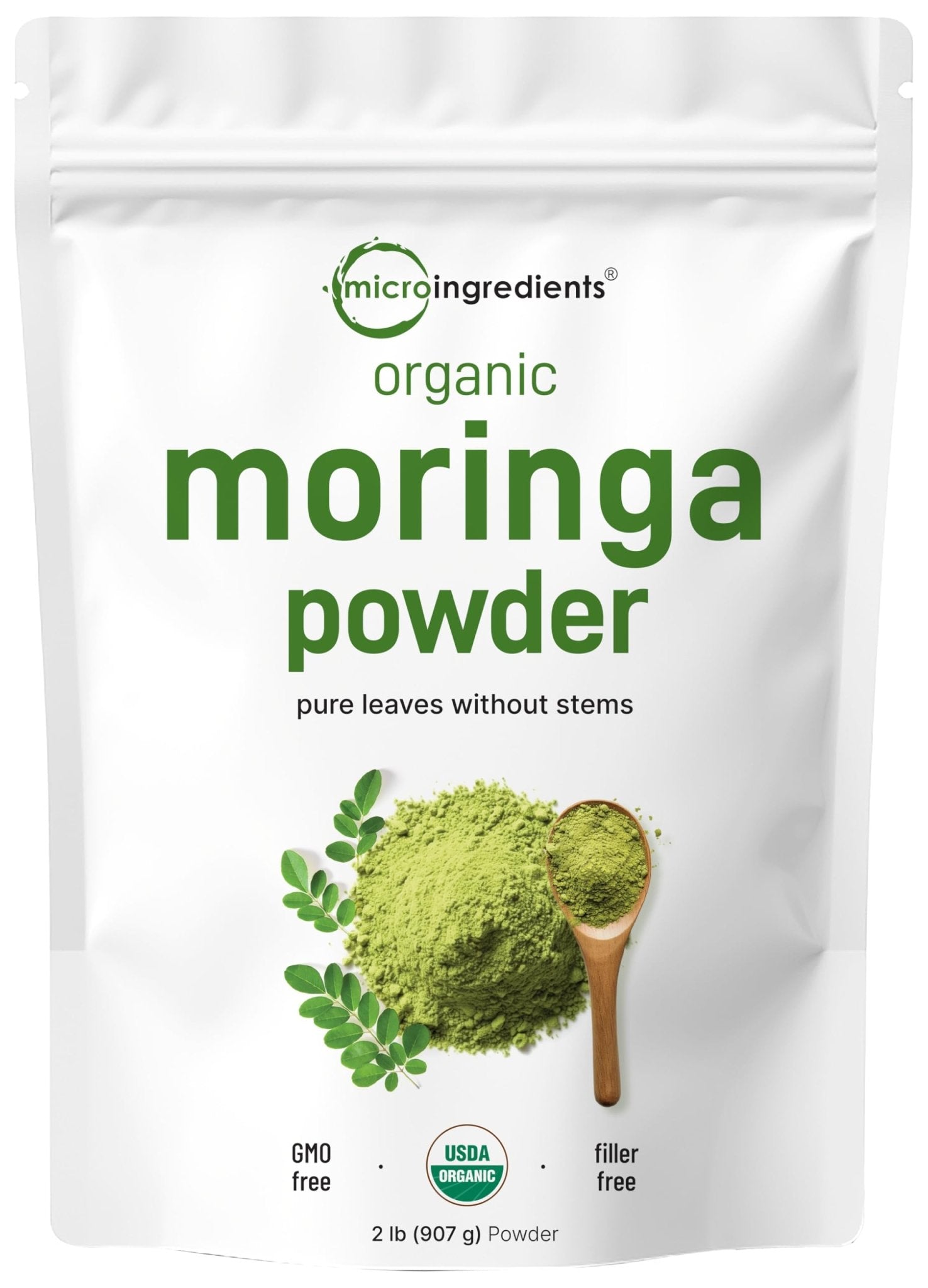 Micro Ingredients Organic Moringa Oleifera Leaf Powder, 2 Pound | Rich in Antioxidants & Immune Vitamins | Pure Leaves Without Stems | - Maple Wellness Supplements