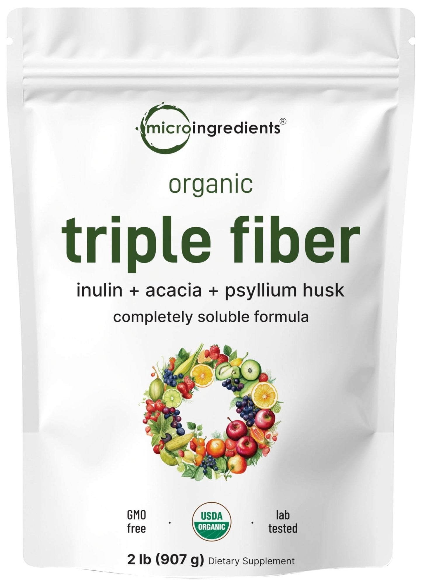 Micro Ingredients Organic Triple Fiber Powder, 2lb | Natural Prebiotic to Support Digestive & Gut Health - Maple Wellness Supplements