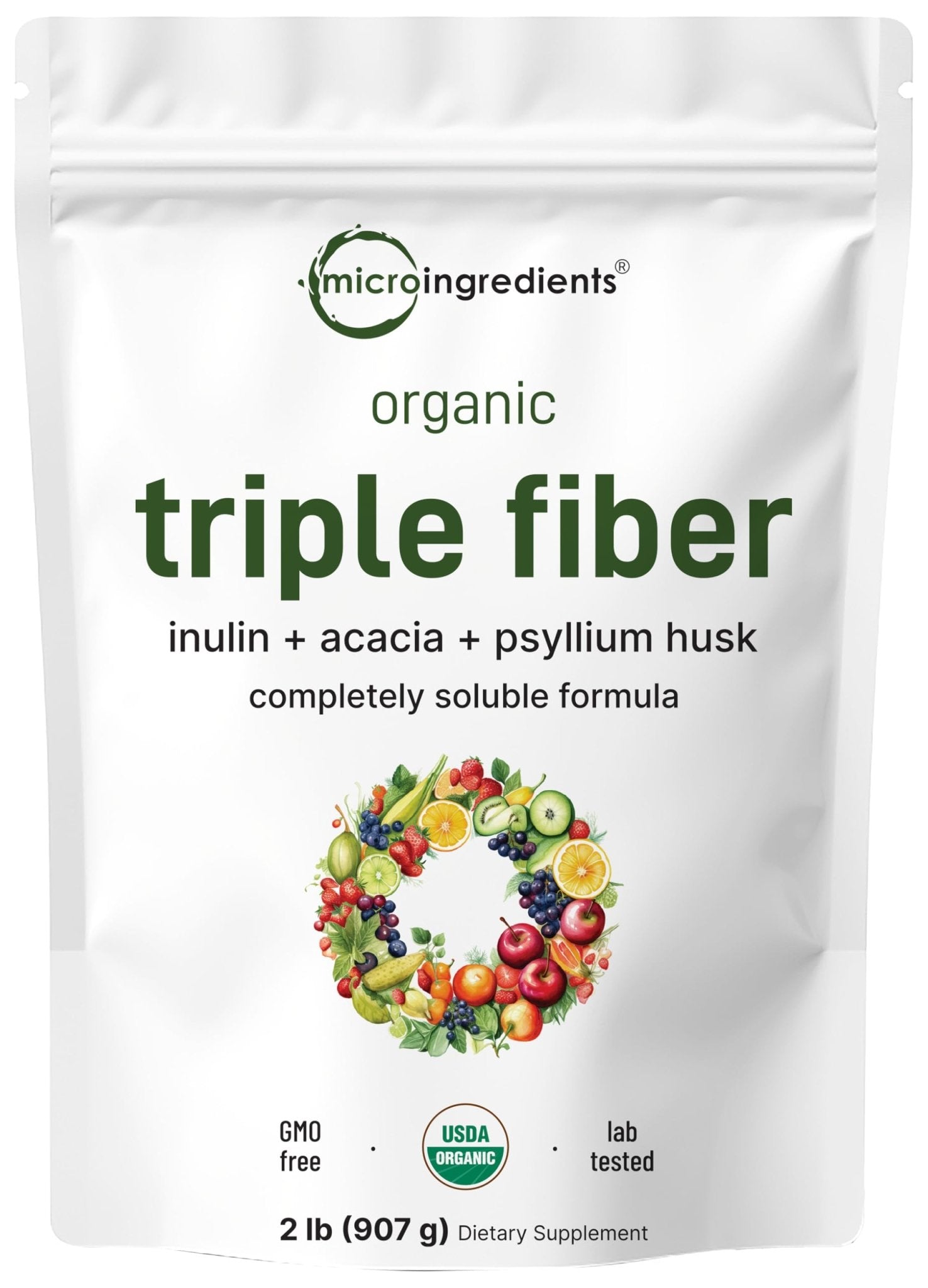 Micro Ingredients Organic Triple Fiber Powder, 2lb | Natural Prebiotic to Support Digestive & Gut Health - Maple Wellness Supplements
