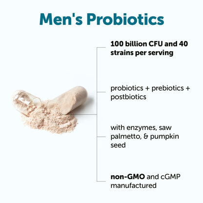 Micro Ingredients Probiotics for Men 100 Billion CFU, 40 Strains, 120 Vegetarian Capsules | Pre, Probiotics, Postbiotics & Enzymes | Pre, Probiotics, Enzymes, Saw Palmetto, Pumpkin Seed & Lycopene - Maple Wellness Supplements
