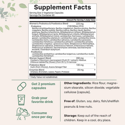 Micro Ingredients Probiotics for Women 100 Billion CFU with Prebiotics, 120 Veggie Capsules | pH Balance, Urinary Tract, Vaginal & Gut Health Support* - Maple Wellness Supplements