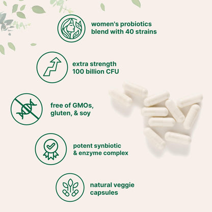 Micro Ingredients Probiotics for Women 100 Billion CFU with Prebiotics, 120 Veggie Capsules | pH Balance, Urinary Tract, Vaginal & Gut Health Support* - Maple Wellness Supplements
