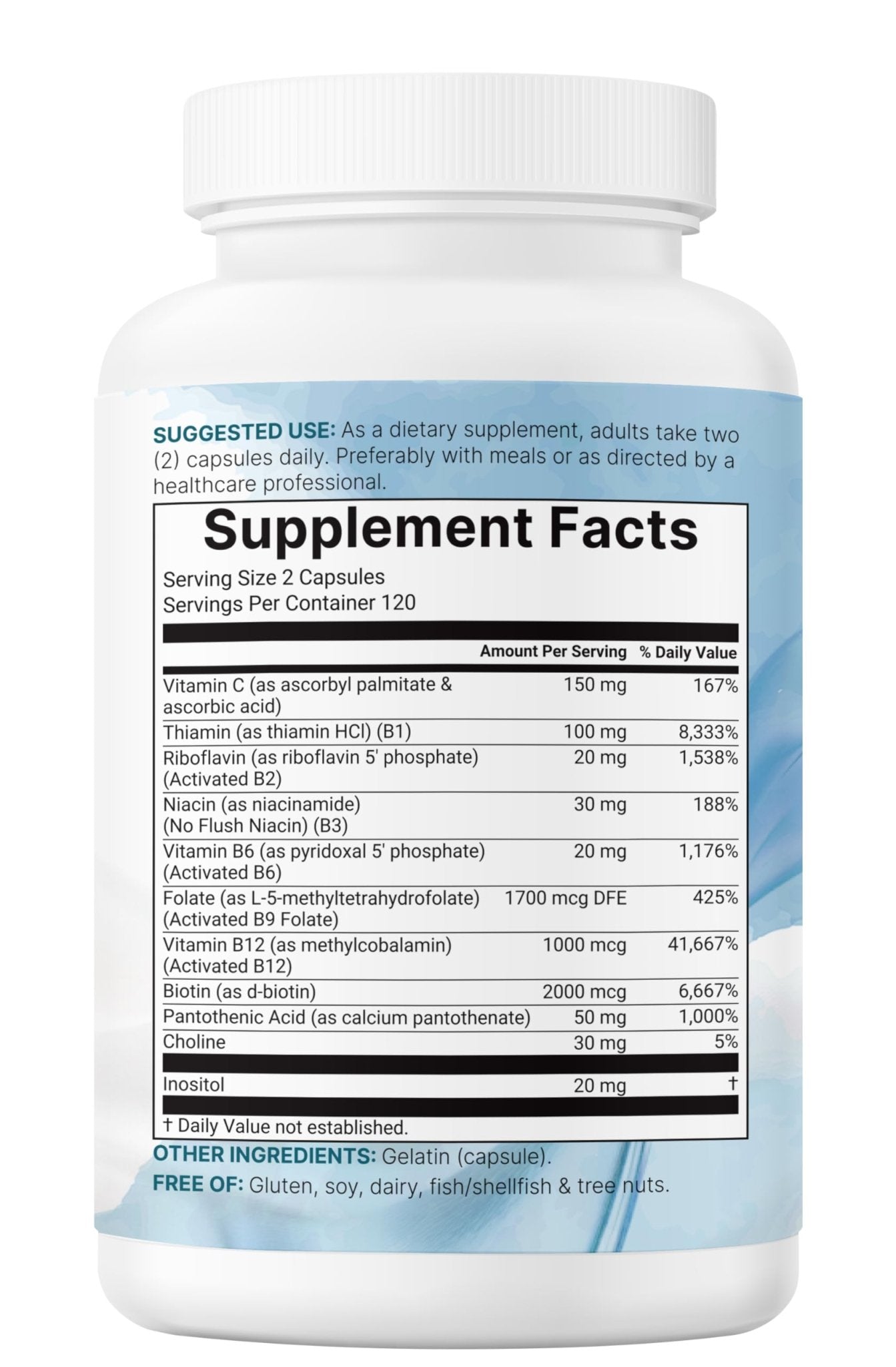 Micro Ingredients Pure Methylated B Complex, 240 Capsules | 11-in-1 Formula with Methylfolate, B12, Thiamin, Inositol, Choline, & Fat Soluble Vitamin C - Maple Wellness Supplements