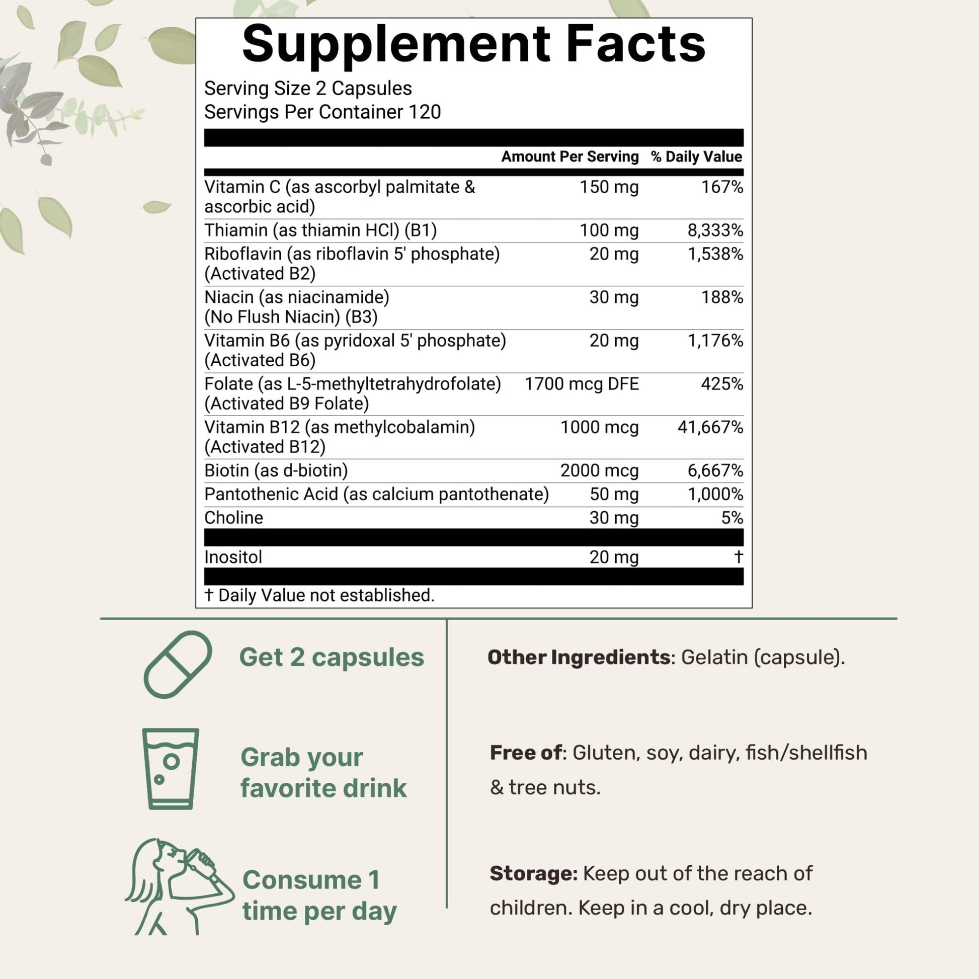 Micro Ingredients Pure Methylated B Complex, 240 Capsules | 11-in-1 Formula with Methylfolate, B12, Thiamin, Inositol, Choline, & Fat Soluble Vitamin C - Maple Wellness Supplements