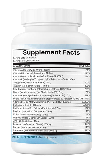 Micro Ingredients Pure Methylated Multivitamin, 240 Capsules | 19-in-1 Formula with Vitamins C, D, B12, Folate, Magnesium - Maple Wellness Supplements