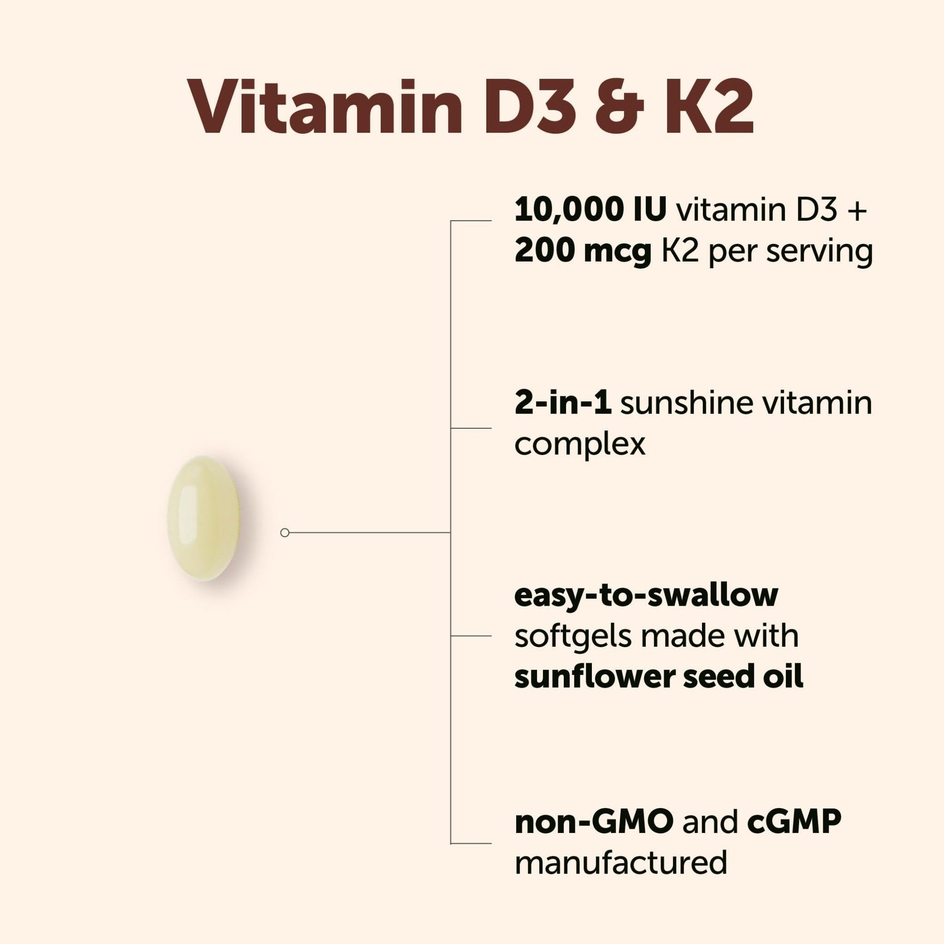 Micro Ingredients Vitamin D3 10,000 IU + K2 MK-7 200 mcg Per Serving, 90 Softgels | Extra Strength* 2-in-1 D3 K2 Supplement - Maple Wellness Supplements