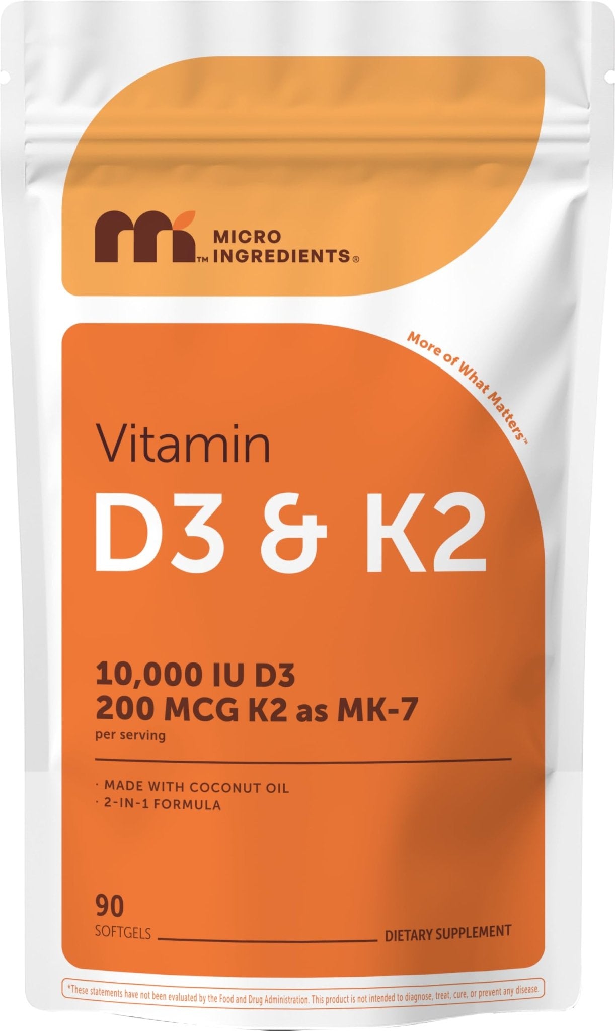 Micro Ingredients Vitamin D3 10,000 IU + K2 MK-7 200 mcg Per Serving, 90 Softgels | Extra Strength* 2-in-1 D3 K2 Supplement - Maple Wellness Supplements