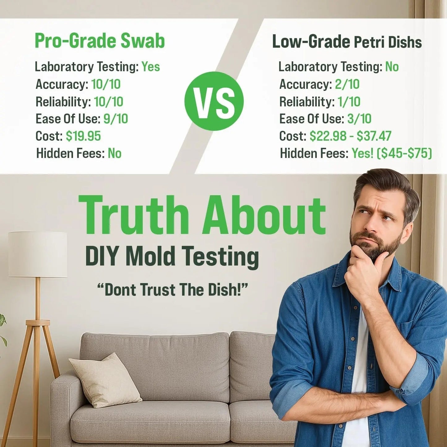 Microbial Mold Test Kit for Home - Indoor Air Quality and Surface Testing - Detects Black Mold, Mildew, and Fungi - Air and Surface Mold Detection Kit with Lab Analysis Included - Maple Wellness Supplements
