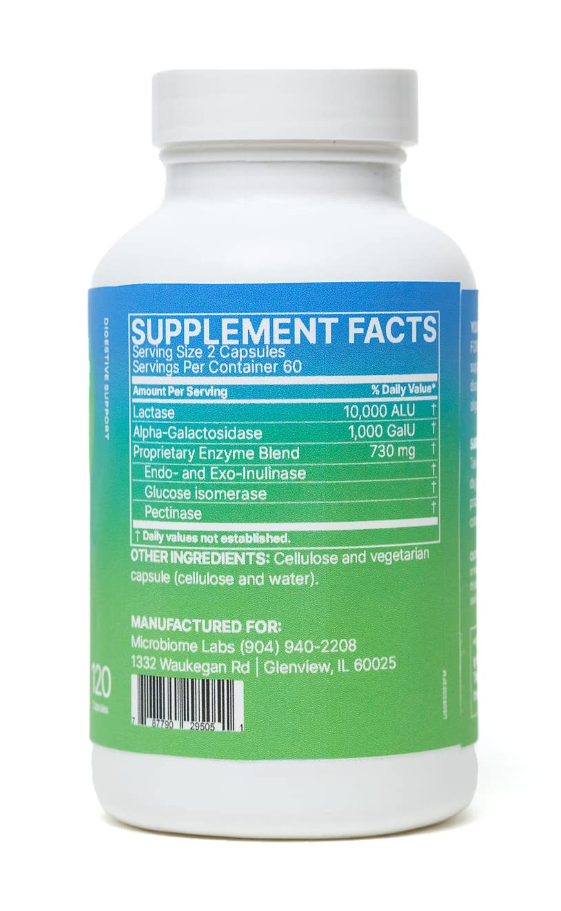 Microbiome Labs FODMATE Digestive Enzymes for Women & Men - Digestive Support for Low FODMAP Protocols & Occasional Bloating, Gas & Stomach Relief (120 Capsules) - Maple Wellness Supplements