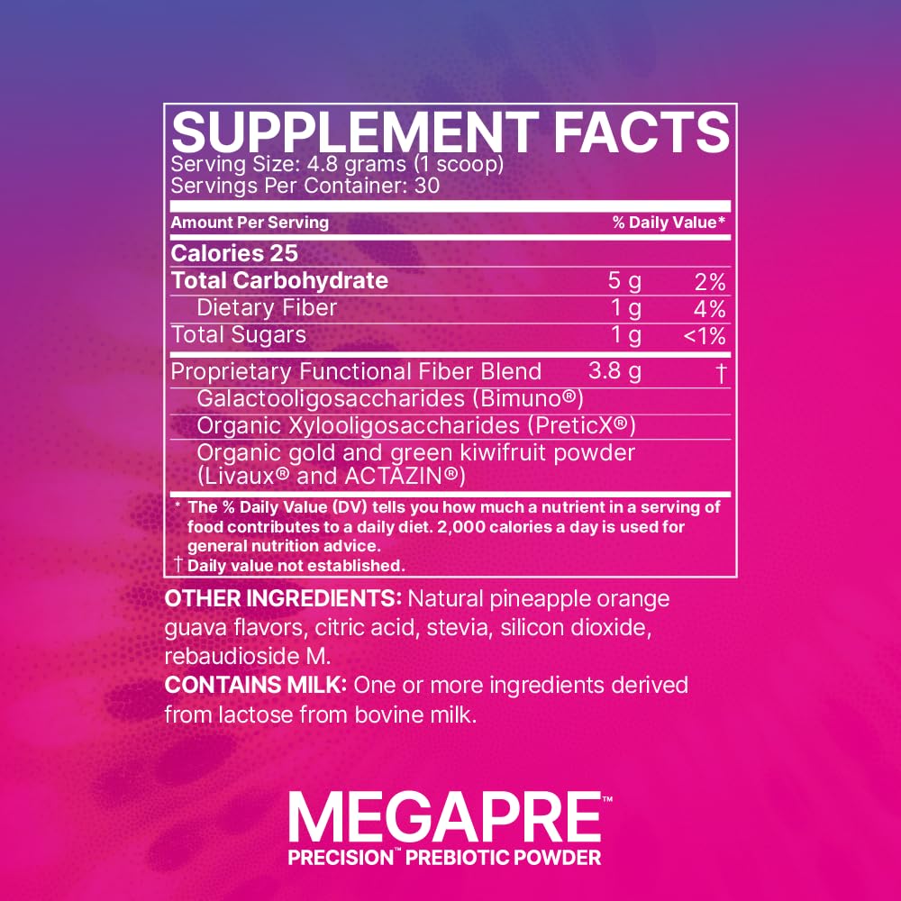 Microbiome Labs MegaPre Prebiotic Fiber Powder for Women, Men & Kids - Pineapple Orange Guava Prebiotic Fiber Supplement Powder with Clinically Tested Oligosaccharides - Maple Wellness Supplements
