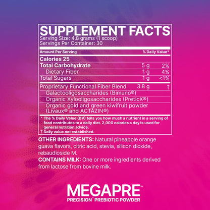 Microbiome Labs MegaPre Prebiotic Fiber Powder for Women, Men & Kids - Pineapple Orange Guava Prebiotic Fiber Supplement Powder with Clinically Tested Oligosaccharides - Maple Wellness Supplements