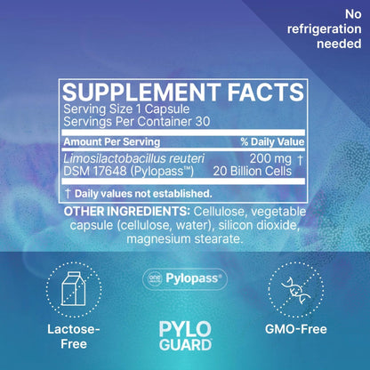 Microbiome Labs PyloGuard - Patented L reuteri DSM17648 to Improve Digestive Comfort - Gut Health & Immune Support Supplement - Postbiotic (30 Capsules) - Maple Wellness Supplements