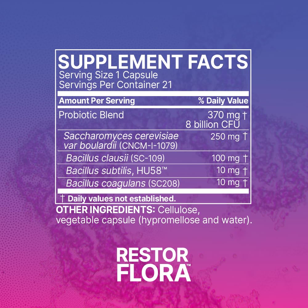 Microbiome Labs RestorFlora - Men's & Women's Probiotics for Digestive Health & Gut Reset - Spore Based Saccharomyces Boulardii Probiotics - Maple Wellness Supplements