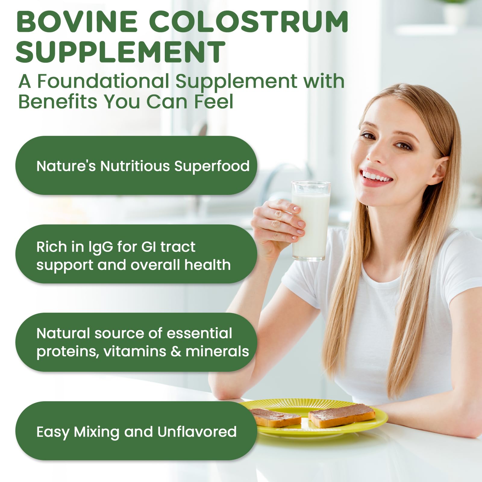 MICYDELAS Bovine Colostrum Supplement Powder 50% IgG Premium Bovine Colostrum for Gut Health Support, Immune Support, Muscle Recovery & Overall Wellness, Grass Fed, Non-GMO, Unflavored, 60 Servings - Maple Wellness Supplements