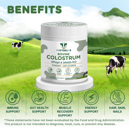 MICYDELAS Bovine Colostrum Supplement Powder 50% IgG Premium Bovine Colostrum for Gut Health Support, Immune Support, Muscle Recovery & Overall Wellness, Grass Fed, Non-GMO, Unflavored, 60 Servings - Maple Wellness Supplements
