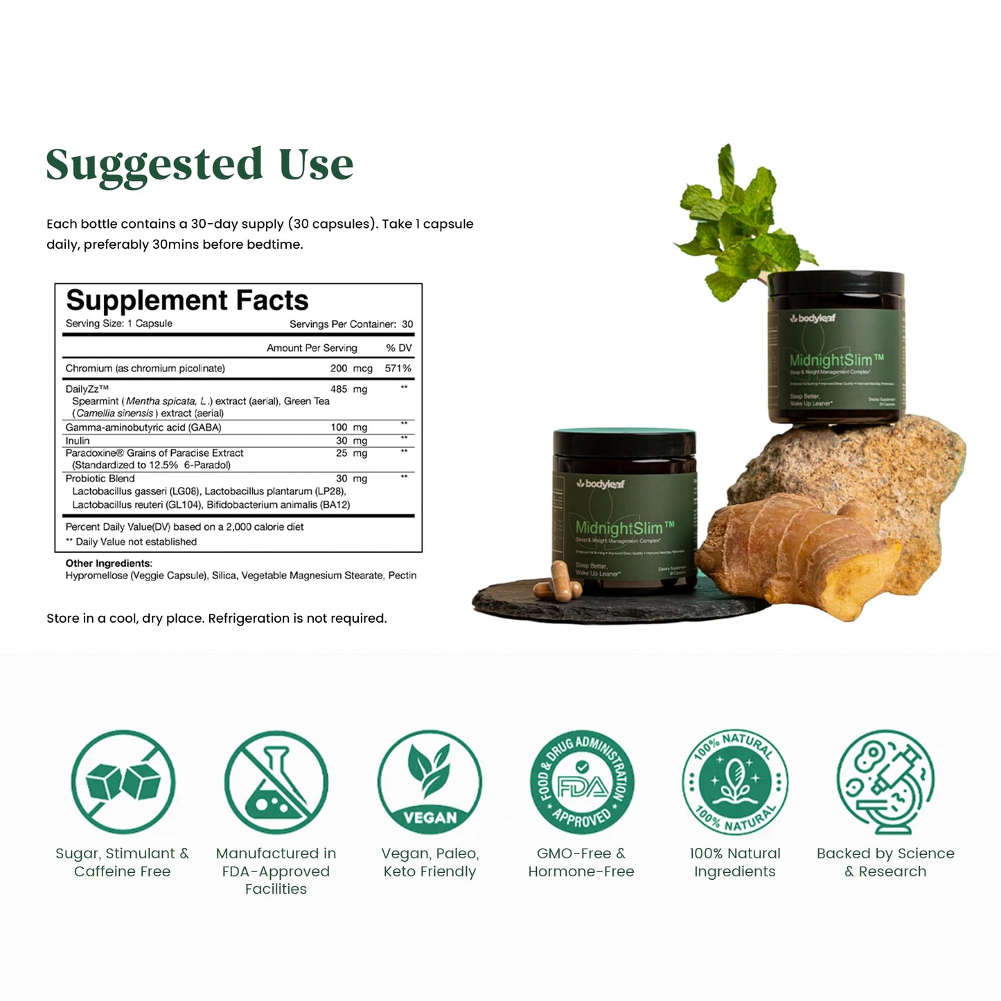 MidnightSlim™ | Advanced Nighttime Weight | Maximum Strength Metabolism Support, Digestive Health, Peaceful Sleep | Premium Probiotic Complex | 30 Capsules - Maple Wellness Supplements