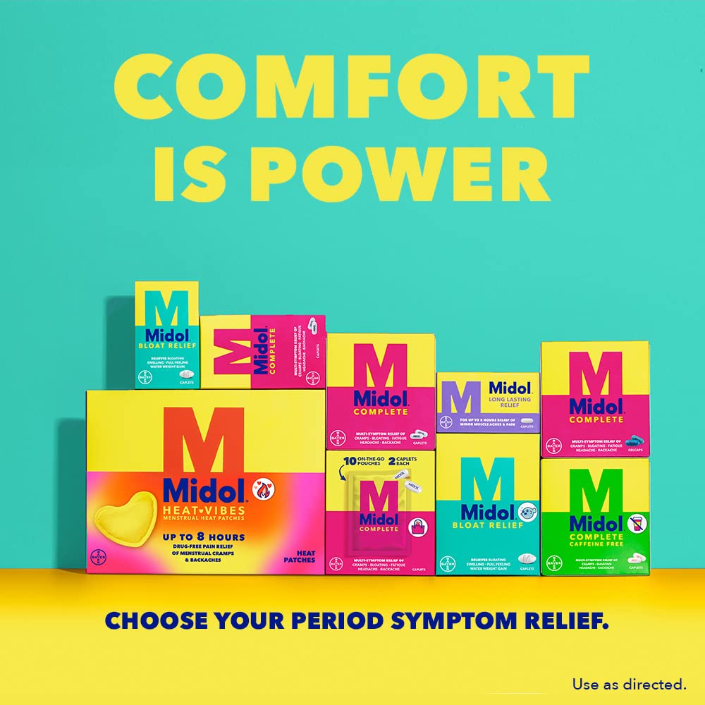 Midol Bloat Relief Caplets with Pamabrom, Relieve Bloating Symptoms Before and During Your Period, Provides Up to 6 Hours of Relief for Women, 60 Count - Maple Wellness Supplements