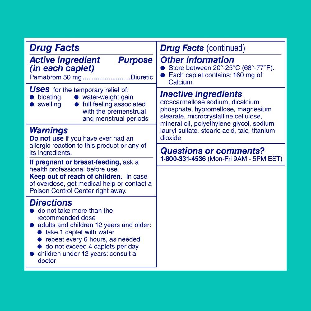 Midol Bloat Relief Caplets with Pamabrom, Relieve Bloating Symptoms Before and During Your Period, Provides Up to 6 Hours of Relief for Women, 60 Count - Maple Wellness Supplements