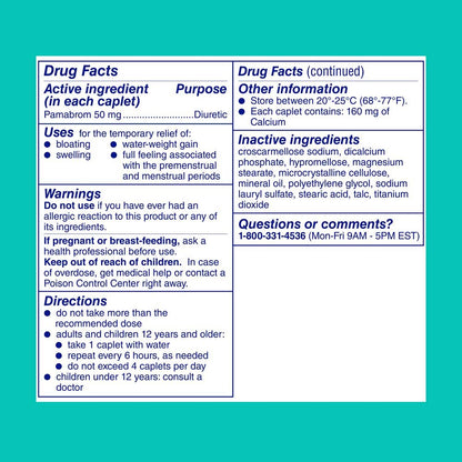 Midol Bloat Relief Caplets with Pamabrom, Relieve Bloating Symptoms Before and During Your Period, Provides Up to 6 Hours of Relief for Women, 60 Count - Maple Wellness Supplements