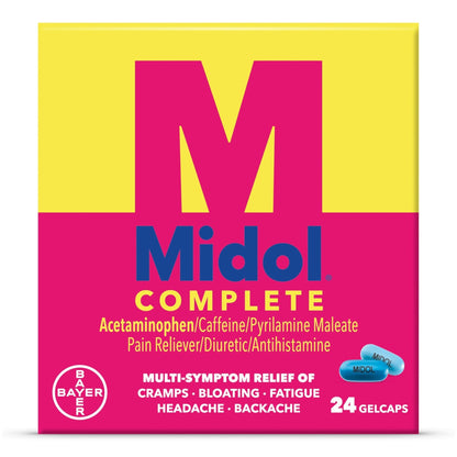 Midol Complete Gelcaps 24ct: Midol Complete Menstrual Pain Relief Gelcaps with Acetaminophen for Menstrual Symptom, PMS Relief, and Period Cramp Relief - 24 Count - Maple Wellness Supplements