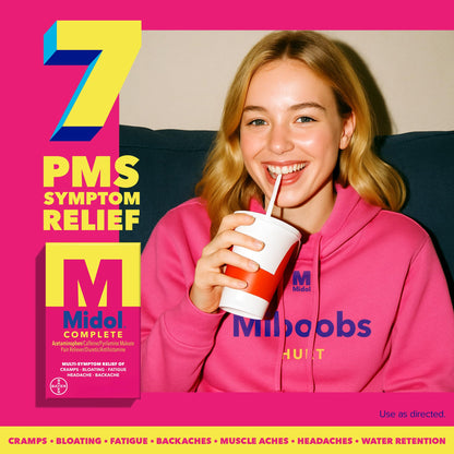 Midol Complete Menstrual Pain Relief Caplets, 40 Count - Provides Cramp, Headache, and Bloating Relief - Maple Wellness Supplements