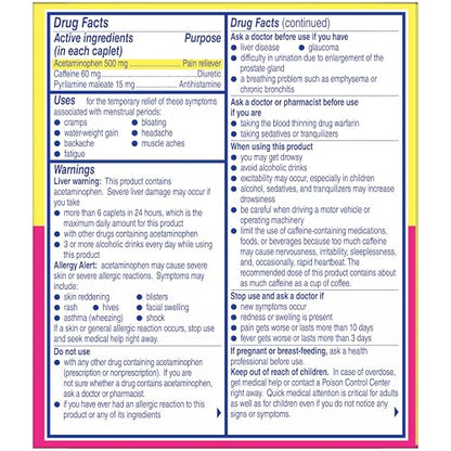 Midol Complete On The Go Caplets with Acetaminophen for Menstrual Symptom Relief, Period Cramp and Menstrual Pain Relief, 50 Count (25 Pouches of 2) - Maple Wellness Supplements