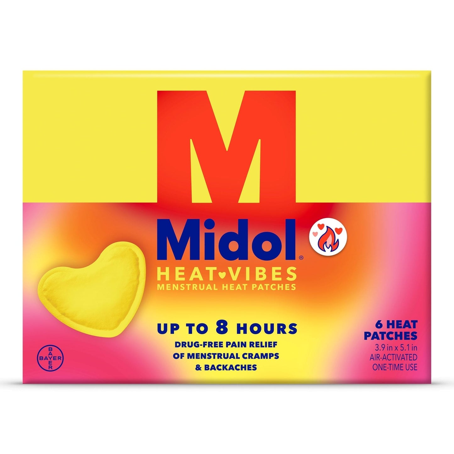 Midol Heat Vibes Menstrual Pain Relief Heat Patches - 6 Count Pack for Period Cramps and Backache - Maple Wellness Supplements
