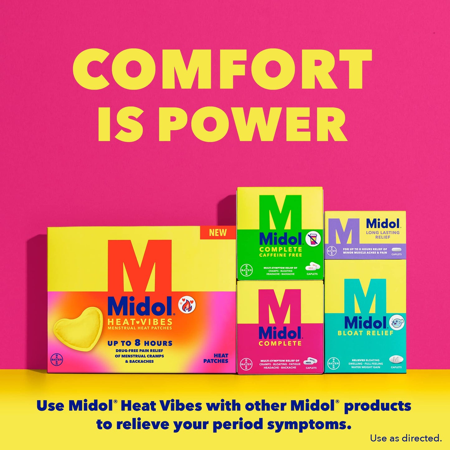 Midol Heat Vibes Menstrual Pain Relief Heat Patches - 6 Count Pack for Period Cramps and Backache - Maple Wellness Supplements