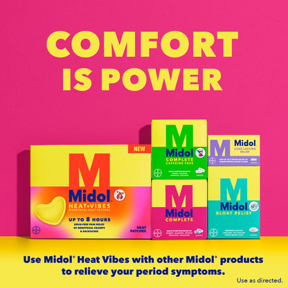 Midol Heat Vibes Menstrual Pain Relief Heat Patches - 6 Count Pack for Period Cramps and Backache - Maple Wellness Supplements