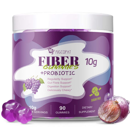 Migcopat 10G Fiber Gummies for Adults, No Sugar Added Grape Flavor, Fiber Supplement with 30 Billion CFU Probiotics Blend, ACV, Vitamin C, - Maple Wellness Supplements