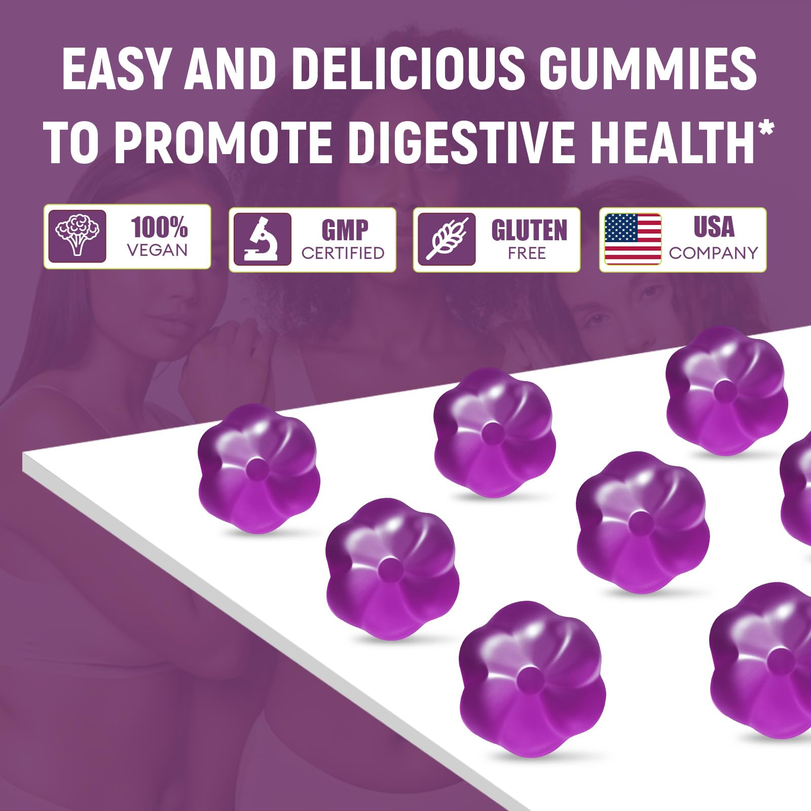 Migcopat 10G Fiber Gummies for Adults, No Sugar Added Grape Flavor, Fiber Supplement with 30 Billion CFU Probiotics Blend, ACV, Vitamin C, - Maple Wellness Supplements