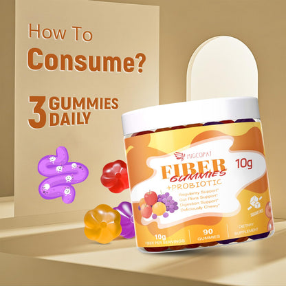 Migcopat 10G Fiber Gummies for Adults - Support Digestive Health - Fiber Supplement with 30 Billion CFU Probiotics Blend, ACV, Vitamin C, Inulin - No Sugar Added - Fruit Flavored - 180 Count - Maple Wellness Supplements