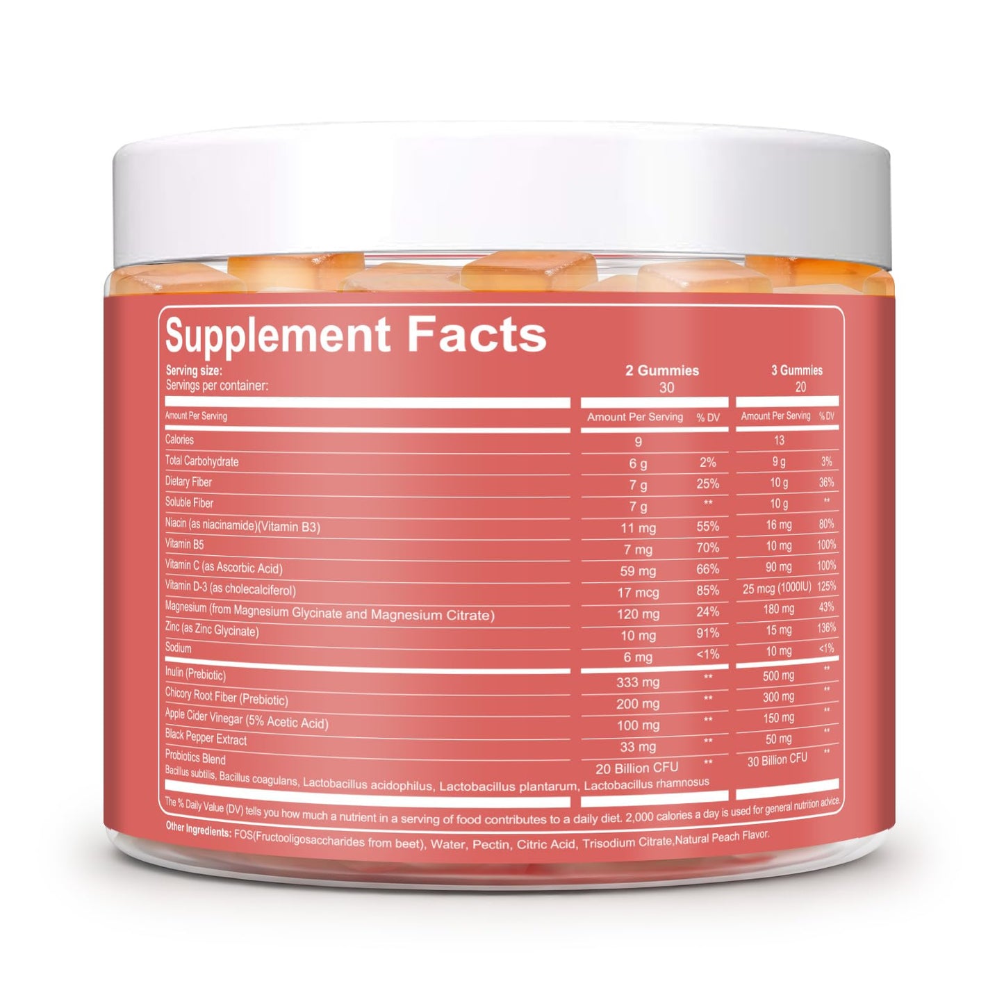 Migcopat 10G Fiber Gummies for Adults with Vitamins C, D, B3, B5 - Digestive & Gut Health Gummies with 30 Billion CFU Probiotics Blend, Inulin, ACV, Magnesium, Zinc - Maple Wellness Supplements