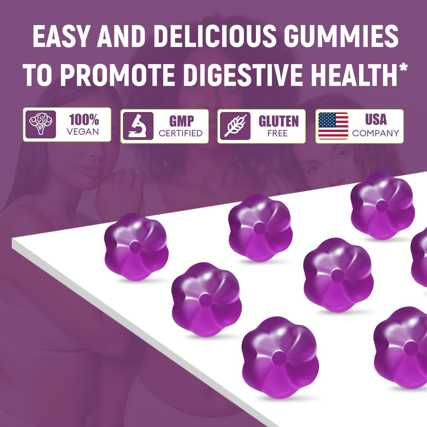 Migcopat 10G Fiber Gummies with 30 Billion CFU Probiotics, Grape Flavor, Bloating Support, Fiber Supplement with Vitamin C, - Maple Wellness Supplements
