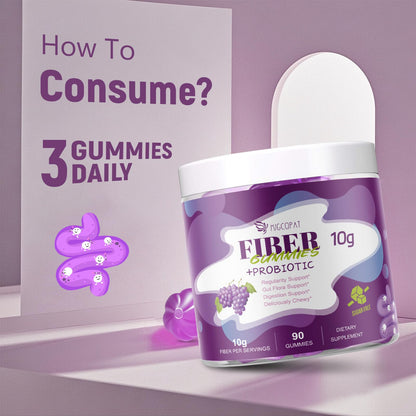Migcopat 10G Fiber Gummies with 30 Billion CFU Probiotics, Grape Flavor, Bloating Support, Fiber Supplement with Vitamin C, - Maple Wellness Supplements
