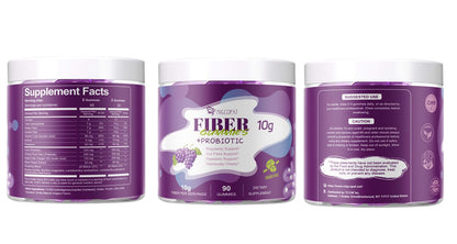 Migcopat 10G Fiber Gummies with 30 Billion CFU Probiotics, Grape Flavor, Bloating Support, Fiber Supplement with Vitamin C, - Maple Wellness Supplements