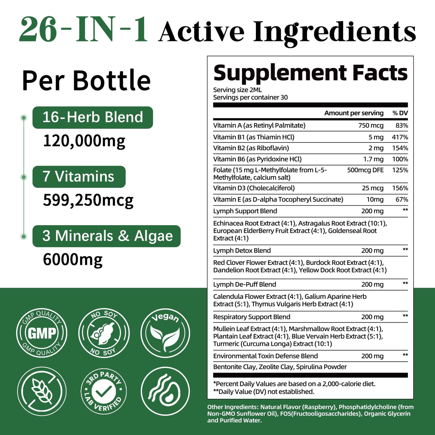 Migcopat 26-in-1 Liposomal Lymphatic Drainage Drops, Echinacea, Turmeric, Elderberry, Dandelion, Vitamins and Mullein Drops for Lungs, Lymphatic - Maple Wellness Supplements