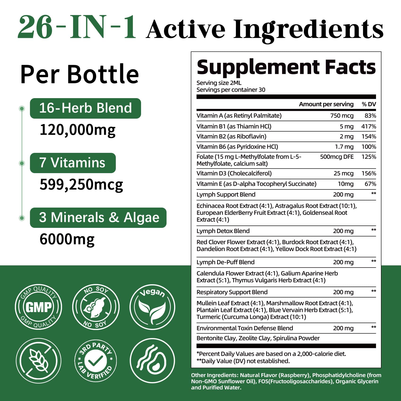 Migcopat 26-in-1 Liposomal Lymphatic Drainage Drops, Echinacea, Turmeric, Elderberry, Dandelion, Vitamins and Mullein Drops for Lungs, Lymphatic - Maple Wellness Supplements