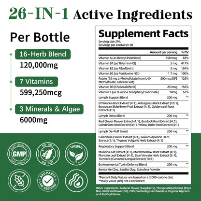 Migcopat 26-in-1 Liposomal Lymphatic Drainage Drops, Echinacea, Turmeric, Elderberry, Dandelion, Vitamins and Mullein Drops for Lungs, Lymphatic - Maple Wellness Supplements