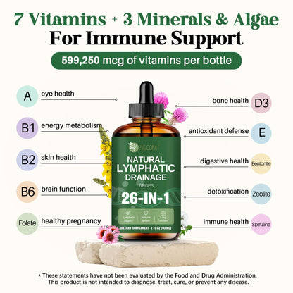 Migcopat 26-in-1 Liposomal Lymphatic Drainage Drops, Echinacea, Turmeric, Elderberry, Dandelion, Vitamins and Mullein Drops for Lungs, Lymphatic - Maple Wellness Supplements