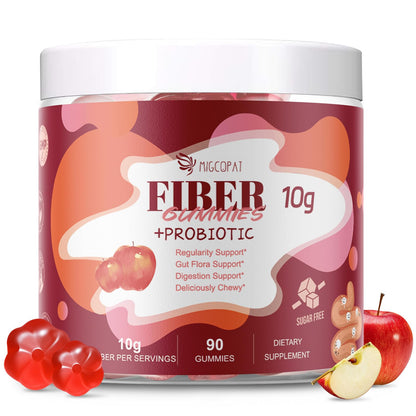 Migcopat Fiber Gummies with Probiotics,10G Fiber per Serving No Sugar Added Apple Flavor, with 10 Billion CFU Probiotics Blend, Apple Cider Vinegar, - Maple Wellness Supplements