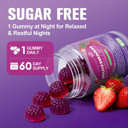 Migcopat Magnesium Complex Gummies, 20 in 1 Magnesium Gummy with Glycinate Citrate Malate Taurate - Ashwagandha, L-Theanine, D3&Zinc for Relaxation, Sleep, Muscle&Heart Support, Strawberry, 60 Cts - Maple Wellness Supplements