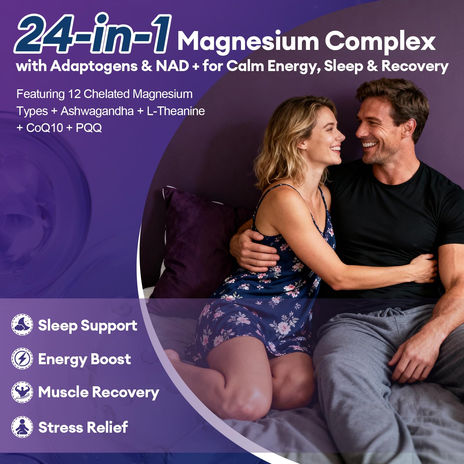 Migcopat Magnesium Complex w/Magnesium Glycinate, Malate, Citrate | 24-in-1 Magnesium Supplement w/Ashwagandha, L-Theanine & NAD+ | Supports Calm, Energy, Muscle & Sleep | Non-GMO, 120 Vegan Caps - Maple Wellness Supplements